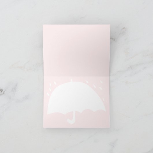 シンプルなピンクの傘の雨のベビーシャワーお礼メッセージ サンキューカード (内部)