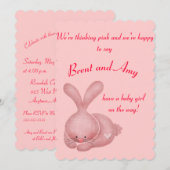 シンプルなピンクの女の子のためのカップルベビーシャワー 招待状 (正面/裏面)