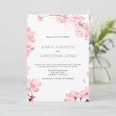 シンプルなピンクの桜の花のウェディング 招待状 (スタンド正面)
