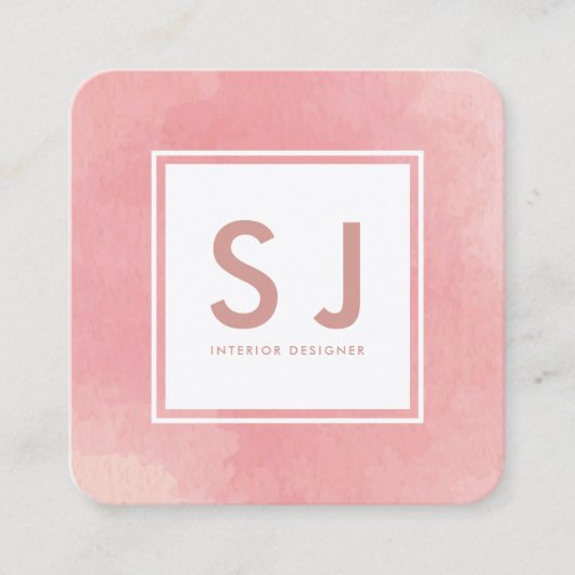 シンプルなピンクの水彩モダンインテリアデザイナー スクエア名刺 (正面)