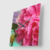 シンプルなピンクの牡丹の花 スクエア壁時計 (傾斜)