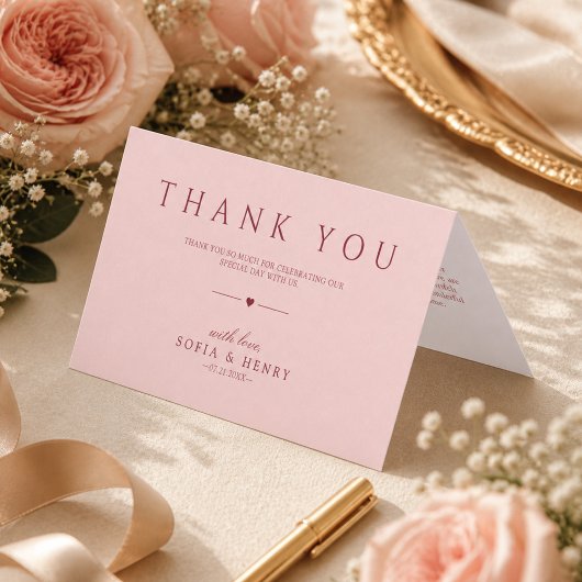 シンプルなピンクの結婚式折りたたみ式サンクスカード