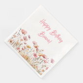 シンプルなピンクの花の誕生日パーティー ナプキン (コーナー)