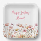 シンプルなピンクの花の誕生日パーティー ペーパープレート (正面)