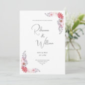 シンプルなピンクの花柄のフレームウォーターカラー結婚式のカード 招待状 (スタンド正面)