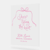 シンプルなピンクの蝶結び ウェディングシャワー アクリルサイン (傾斜)