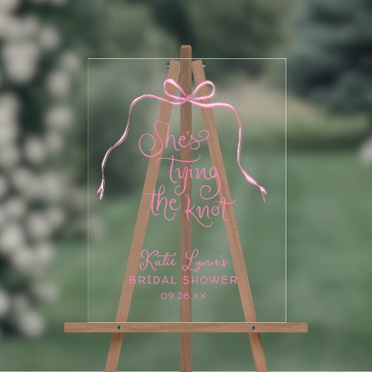 シンプルなピンクの蝶結び ウェディングシャワー アクリルサイン