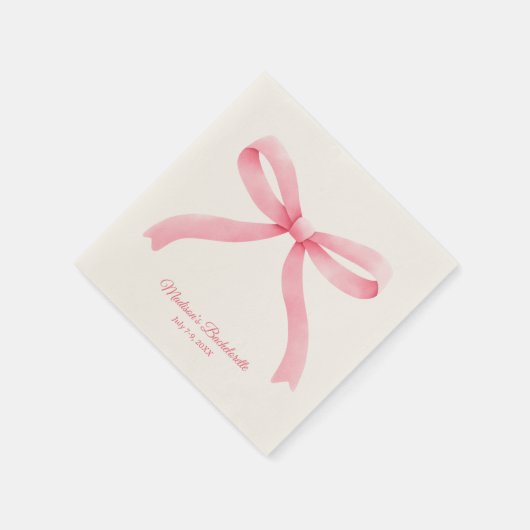シンプルなピンクの蝶結び ガーリーな独身最後の夜 スタンダードカクテルナプキン (角)