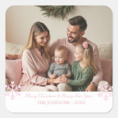 シンプルなピンクの雪の結晶 - 1枚の写真 スクエアシール (正面)