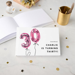 シンプルなピンクの30 バルーン 30歳の誕生日パーティー ゲストブック