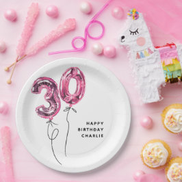 シンプルなピンクの30 バルーン 30歳の誕生日パーティー ペーパープレート