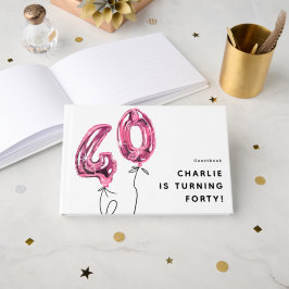 シンプルなピンクの40バルーン 40歳の誕生日パーティー ゲストブック