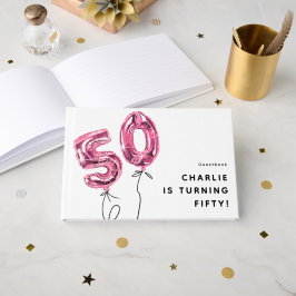 シンプルなピンクの50バルーン 50歳の誕生日パーティー ゲストブック