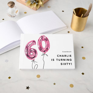 シンプルなピンクの60バルーン 60歳の誕生日パーティー ゲストブック