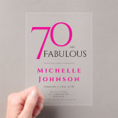 シンプルなピンクの70歳の誕生日おめでとう アクリル招待状 (インサイチュ (ポータブル))