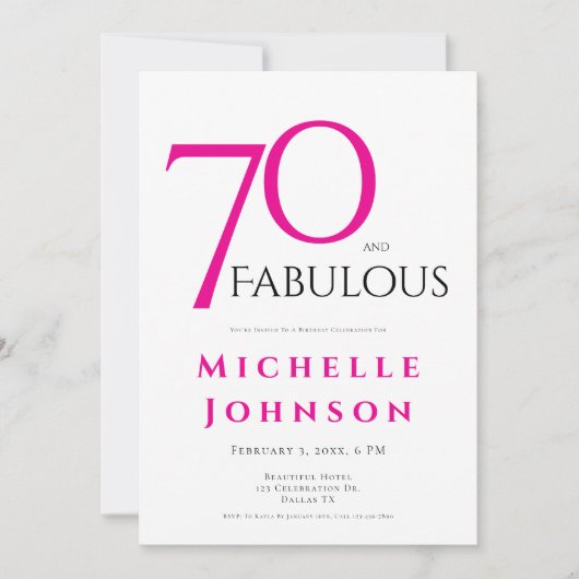シンプルなピンクの70歳の誕生日おめでとう 招待状 (正面)