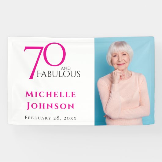 シンプルなピンクの70歳の誕生日おめでとう 横断幕 (横)