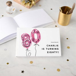 シンプルなピンクの80バルーン 80歳の誕生日パーティー ゲストブック