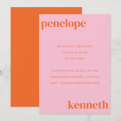 シンプルなピンクオレンジの Chic 現代のウェディングオールインワン 招待状 (正面/裏面)