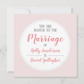 シンプルなピンクグレーとホワイトの結婚式当日 招待状 (正面)