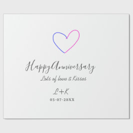 シンプルなピンクブルーハートの記念日 名前入り日付 ラッピングペーパー