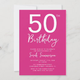 シンプルなピンクホワイトの手書き風の50歳の誕生日パーティー 招待状