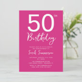 シンプルなピンクホワイトの手書き風の50歳の誕生日パーティー 招待状 (スタンド正面)