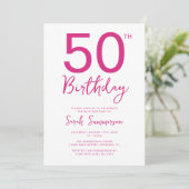 シンプルなピンクホワイトの手書き風の50歳の誕生日パーティー 招待状 (スタンド正面)