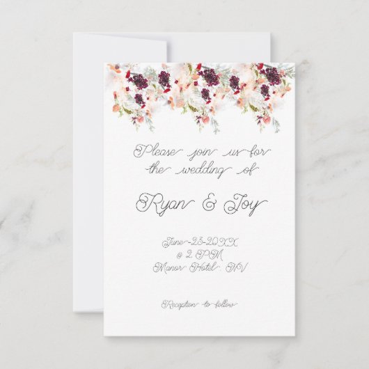 シンプルなピンク/ピーチフローラ結婚式招待状 招待状 (正面)
