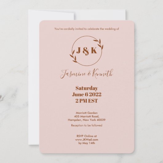 シンプルなピンク 招待状 (正面)