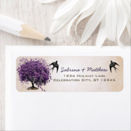 シンプルなピーチパープルハートリーフ結婚の木のラベル ラベル