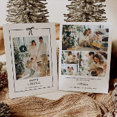 シンプルなファミリーフォト クリスマスカード　リボン付き シーズンカード