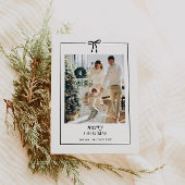 シンプルなファミリーフォト クリスマスカード　リボン付き シーズンカード