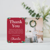 シンプルなフェスティブホリーデイクリスマスフォト | 赤 サンキューカード (スタンド正面)