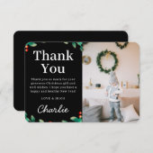 シンプルなフェスティブホリーデイ クリスマス フォト | 赤 サンキューカード (正面/裏面)