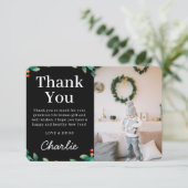 シンプルなフェスティブホリーデイ クリスマス フォト | 赤 サンキューカード (スタンド正面)