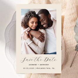シンプルなフォトウェディング Save the Date(結婚式日程事前通知)カード ベージュ