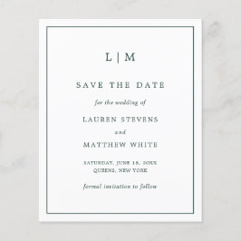 シンプルなフォレストグリーンの節約ウェディングSave the Date