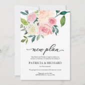 シンプルなフラワーブラッシュニュープラン結婚式延期 招待状 (正面)