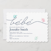 シンプルなフランス風ベビーシャワー　べべ バタフライ 招待状 (正面)