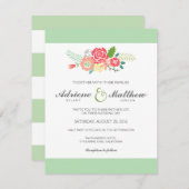 シンプルなフローラストライプと結婚式招待状/ミント 招待状 (正面/裏面)