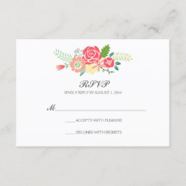シンプルなフローラ&ストライプウェディングRSVP / Coral 出欠カード