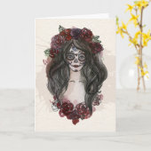 シンプルなフーインクtiful Dia de los Muertosの挨拶状 カード (黄色い花)