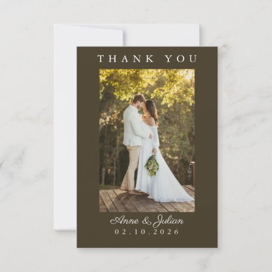 シンプルなブラウンの写真付き結婚式サンクスカード メモ付き サンキューカード (正面)