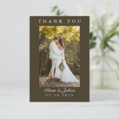シンプルなブラウンの写真付き結婚式サンクスカード メモ付き サンキューカード (スタンド正面)