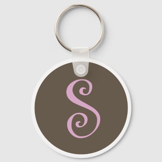 シンプルなブラウン&ピンクキーチェーン「S」 キーホルダー (正面)