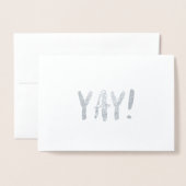 シンプルなブラシの打撃の銀ぱくの挨拶状- Yay 箔カード (封筒付き正面)