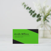 シンプルなブラックとグリーンのミニマリストの名刺 名刺 (スタンド正面)