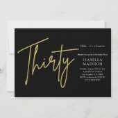 シンプルなブラックとゴールドのグリッター 30歳の誕生日 招待状 (正面)