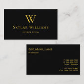 シンプルなブラックとゴールドのモノグラム 名刺 (正面/裏面)